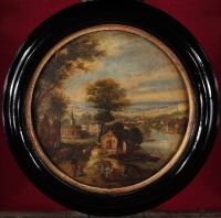 Jan Brueghel Starszy, Pejzaż ze sztafażem, ok. 1600-1610, olej na blasze miedzianej