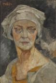 „Autoportret w turbanie I”, ok. 1919/1920<br>olej na płótnie<br>45,5 x 38,8 cm