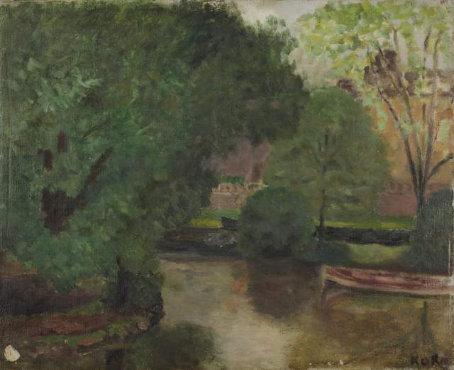 [„Rzeka”], ok. 1942<br>olej na płycie<br>40,5 x 49,8 cm<br>(Wł. MUT)