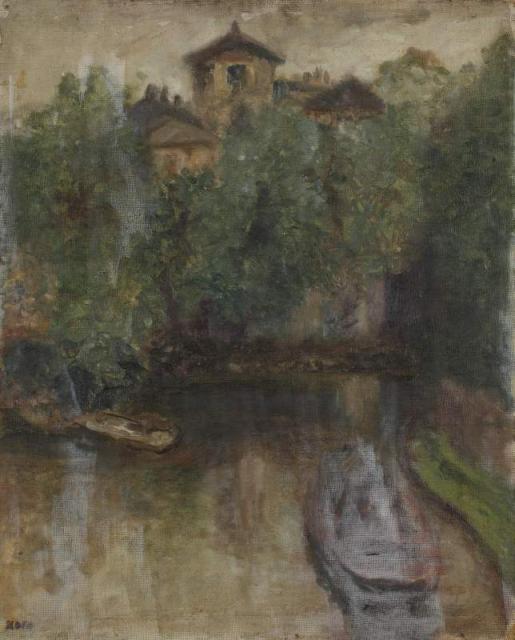 [„Pejzaż”], ok. 1943<br>olej na płótnie naklejonym na płytę<br>50 x 40 cm<br>(Wł. MUT)