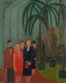 [„W palmiarni”], ok. 1950<br>olej na tekturze<br>38,4 x 31 cm<br>(Wł. MUT)