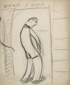 „Defense d’uriner”, Paris ok. 1950<br>ołówek, czarna kredka, papier<br>31,5 x 26 cm<br>(Wł. MUT)