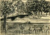 Bez tytułu, ok. 1950<br>czarna kredka<br>17 x 24 cm<br>(Wł. MUT)