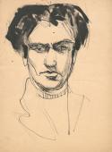 "Autoportret", [b.r.]<br>tusz, ołówek, papier<br>40 x 30 cm<br>(Wł. prywatna)