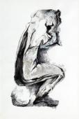 "Postać siedząca", 1965<br>tusz, pióro, atrament, karton<br>41 x 28 cm<br>(Wł. prywatna)