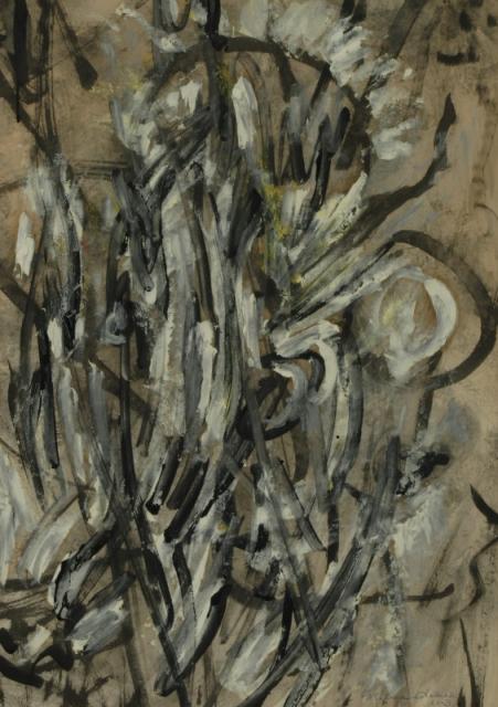 Bez tytułu, 1959<br>gwasz, olej na papierze<br>59 x 42 cm<br>(Wł. MUT)