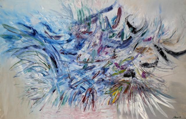 "Overture after Stravinski", 1959<br>olej na płótnie<br>122 x 185 cm<br>(Wł. MUT)