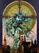 "Monachium", 1974<br>olej, kolaż, płótno<br>160 x 120 cm<br>(Wł. prywatna) 