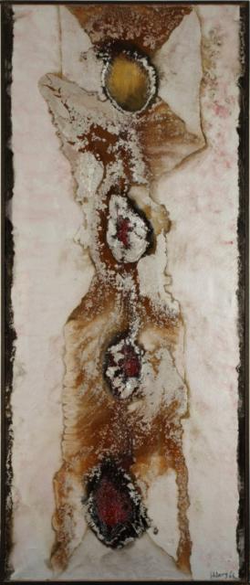 "Srebrny totem", z cyklu "Totemy białostockie", 1964<br>olej, płótno<br>160 x 66 cm<br>(Wł. prywatna) 