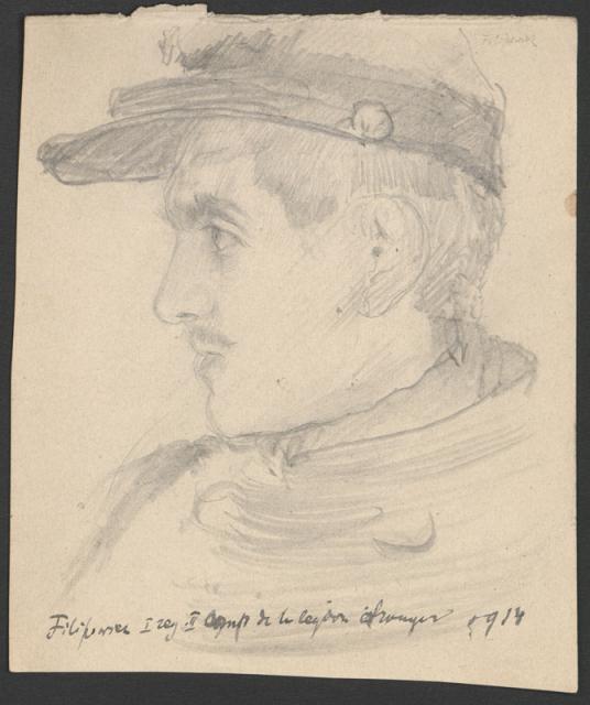 Cykl "Żołnierze polscy z Legii Cudzoziemskiej", 1914<br>ołówek<br>(Wł. MUT)