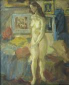 „Akt”, ca 1950<br>olej na płótnie<br>54,8 x 45,7 cm<br>(Wł. MUT)
