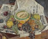 „Martwa natura z gazetą”, ok. 1920<br>olej na sklejce<br>43,5 x 53,5 cm