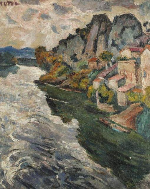 „Skały nad Rodanem powyżej Avinionu”, lata 40. XX w. <br>olej na płótnie<br>60 x 49,5 cm