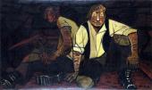 „Odpoczynek w kopalni”, 1949<br>olej na płótnie<br>75,5 × 126,5 cm