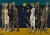 „Ludzie nad morzem” („Seaside Promenade”, „Seaside esplanade with lover patring”), 1957<br>olej na płótnie<br>208 × 290 cm