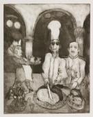 „The Carvery (Royal Commonwealth Club)” z cyklu „Erotomachia”, 1992<br>sucha igła, akwatinta<br>37 x 30 cm<br>(Wł. MUT)