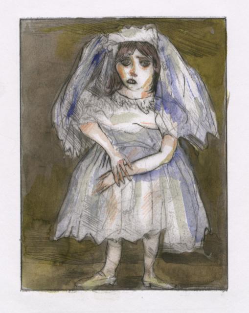 „Communicante”, 1996<br>sucha igła, akwaforta, akwarela<br>21,5 x 16 cm<br>(Wł. MUT)