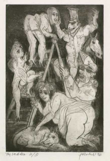 „The ladder”, 1996<br>sucha igła, akwaforta<br>30 x 19,5 cm<br>(Wł. MUT)