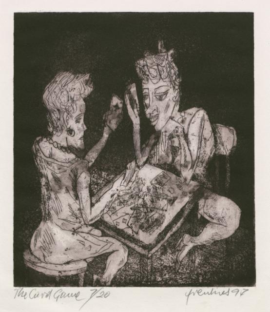 „The Card Game”, 1997<br>akwatinta<br>27,5 x 24 cm<br>(Wł. MUT)