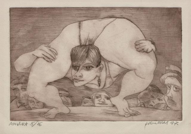 „Acrobat”, 1997<br>sucha igła, akwaforta<br>19 x 29 cm<br>(Wł. MUT)