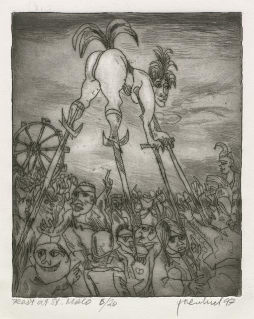 „Feast at St. Malo”, 1997<br>sucha igła, akwatinta<br>27,5 x 22 cm<br>(Wł. MUT)