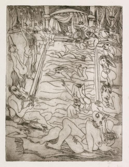 [„Na basenie”], [b.r.]<br>akwaforta<br>38,5 x 29 cm<br>(Wł. MUT)