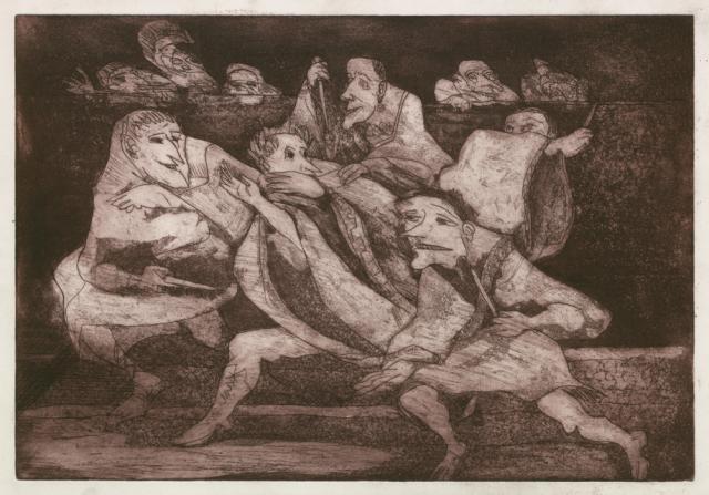 [„Idy marcowe”], [b.r.]<br>sucha igła, akwatinta, akwaforta (stan I)<br>33,5 x 48,5 cm<br>(Wł. MUT)