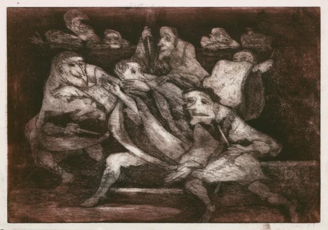 [„Idy marcowe”], [b.r.]<br>sucha igła, akwatinta, akwaforta (stan II)<br>33,5 x 48,5 cm<br>(Wł. MUT)