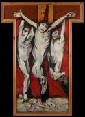 „Crucifixion”, 1955-1965<br>olej na płycie pilśniowej, deska<br>175,5 x 74 cm<br>(Wł. MUT)