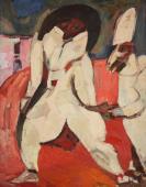 „The return of punchinella”, 1965-1995<br>olej na płycie pilśniowej<br>93 x 74,5 cm<br>(Wł. MUT)