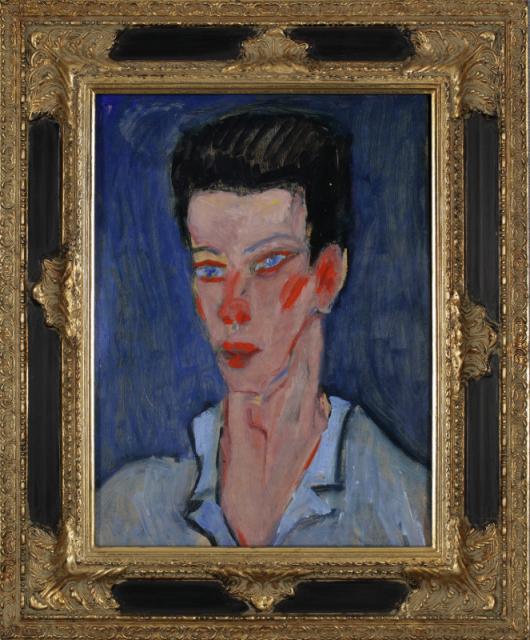„Kubek Weisman pianist”, 1970-1995<br>olej na tekturze<br>41 x 29,5 cm<br>(Wł. MUT)