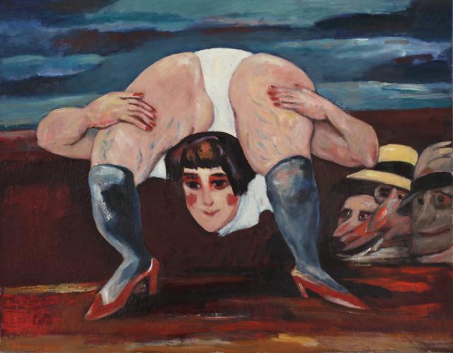 „Contortionist”, 1970-1995<br>olej na płótnie naklejonym na tekturę<br>60 x 76 cm<br>(Wł. MUT)