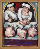 „Chicken”, 1970-1995<br>olej na płótnie naklejonym na tekturę<br>50 x 40 cm<br>(Wł. MUT)