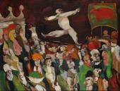 „Tight rope with red banner” („Linoskoczek”), 1971-1975<br>olej na płótnie<br>122 x 162 cm<br>(Wł. MUT)